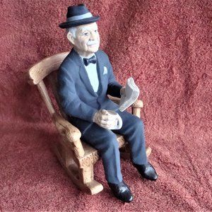 10 " Hand Painted Ceramic Old Man Grandpa in a Rocking Chair